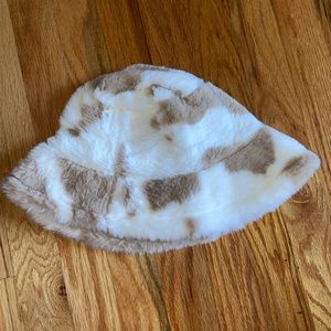 fluffy cow print bucket hat